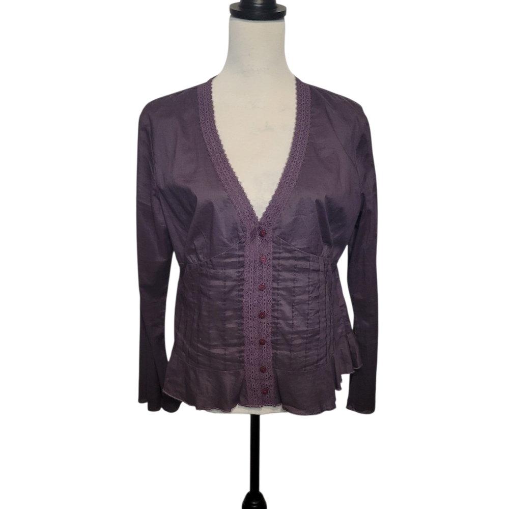 New York and Company long sleeve button up purple blouse womens size 12